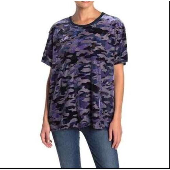 Free People We the Free Camo Burnout Teddy Tee Size Large Purple Oversized - Picture 1 of 4